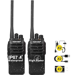 TIDRADIO 10W Heavy Duty Walkie Talkies IP67 Waterproof FRS Two-Way Radios Long Range, Advanced Triple Proof, 2500mAh, 16 Channels, VOX Hand-Free, SOS,Frequency Match,for Buniess,Job site TD-628,2 Pack - Amazon product rated Grade A