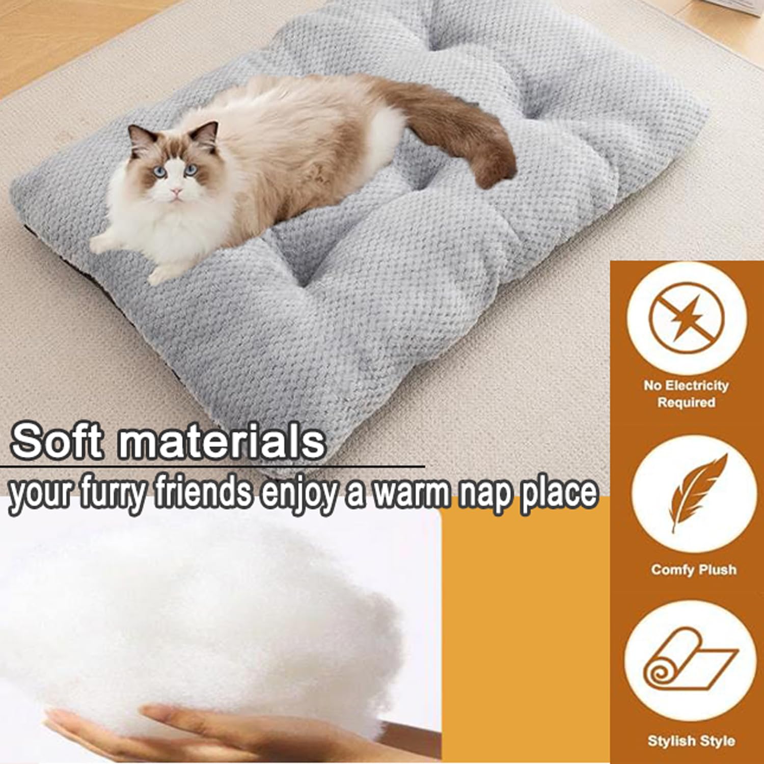 Tapis de couchage doux pour chat - Auto-chauffant - Avec fond antidérapant - Pour intérieur et extérieur - Taille XXL - 110 x 75 x 12 cm, gris clair
