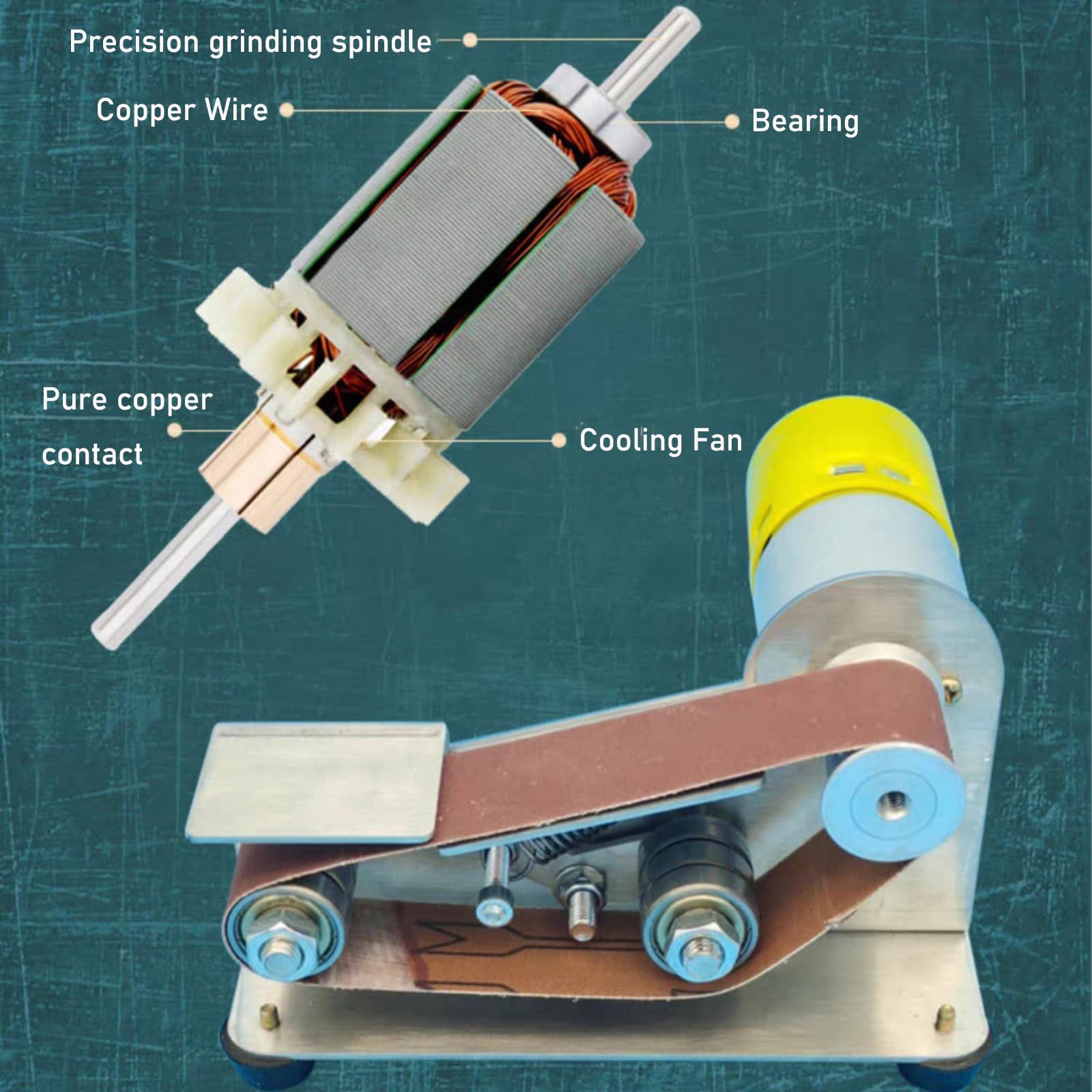 Mini Levigatrice a Nastro 7 Velocità Smerigliatrice Elettrica per Metallo Legno Affilare Regolabile 1°-45°