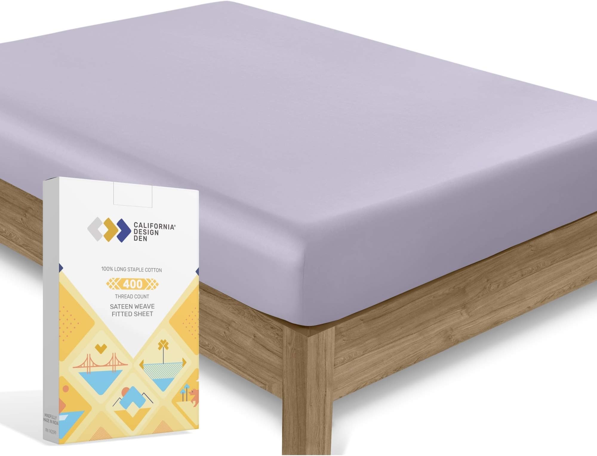 400 Thread Count 100% Cotton Fitted Sheet - Lavender Gray Queen Size 1 Fitted Sheet Only, Long Staple Combed Pure Natural Cotton Sheet, Soft Sateen Weave - Fits Mattress 41 cm Deep Pocket