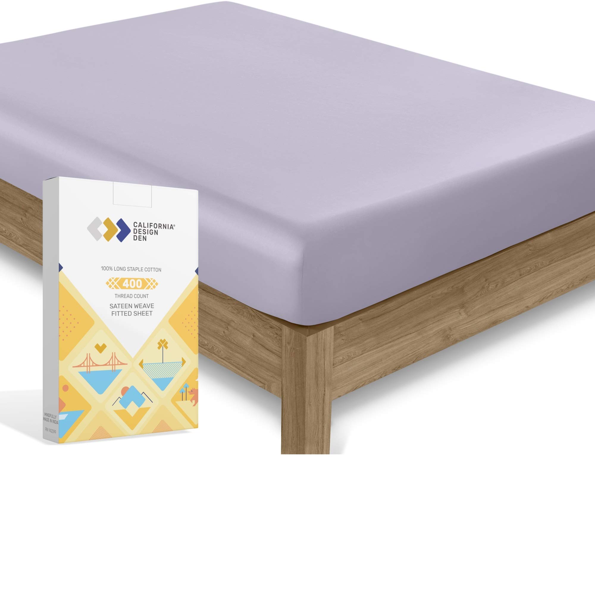 400 Thread Count 100% Cotton Fitted Sheet - Lavender Gray Queen Size 1 Fitted Sheet Only, Long Staple Combed Pure Natural Cotton Sheet, Soft Sateen Weave - Fits Mattress 41 cm Deep Pocket