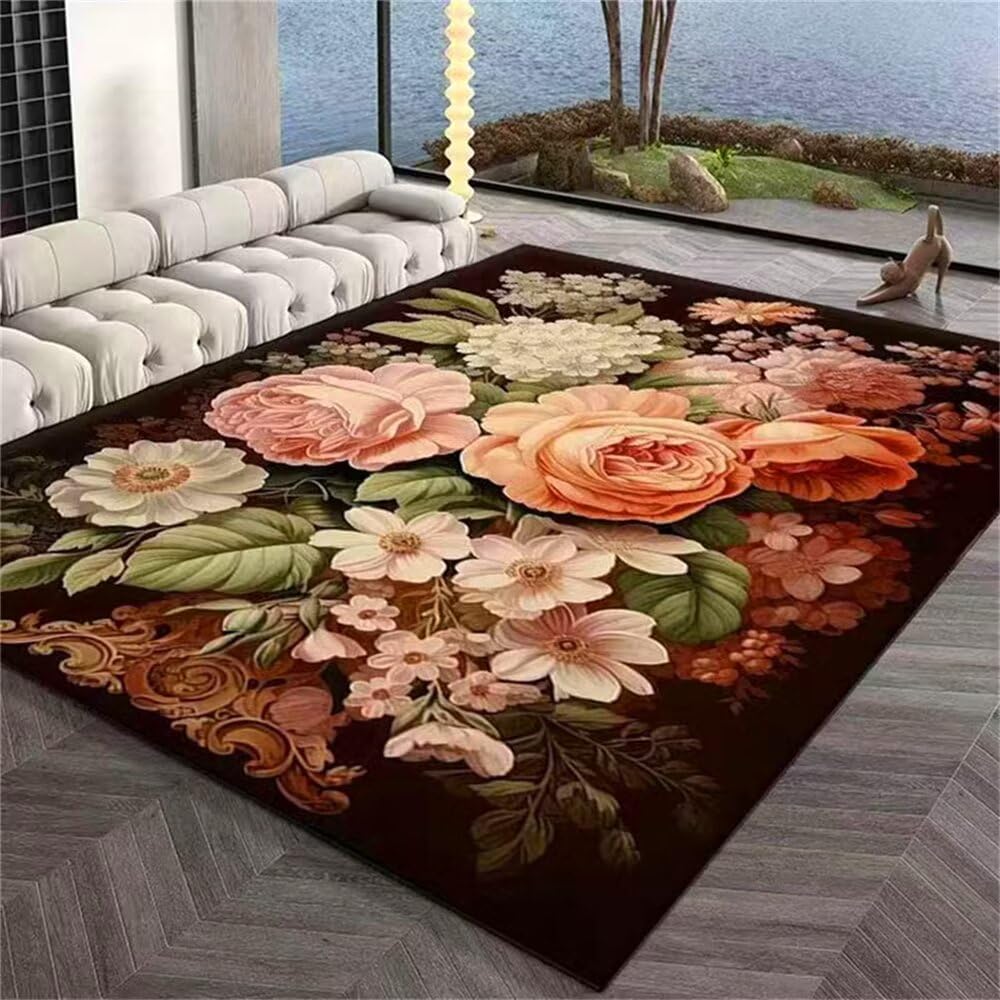 Chambre Ado Fille Decoration Chambre Tapis de Salon Rose décoration Florale Match décontracté Super Confortable Doux Carpette Chambre 90X150CM
