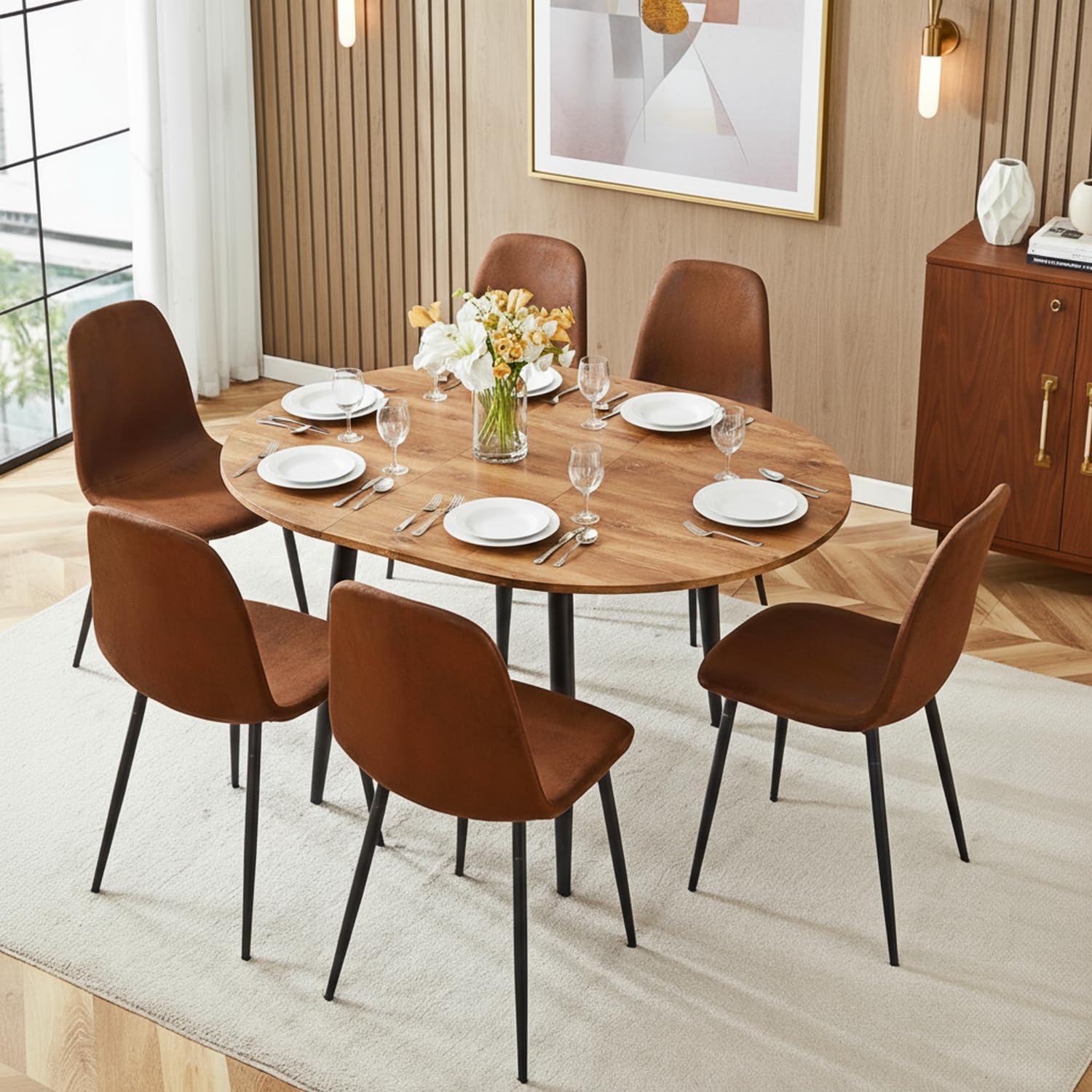 Amazon.com - FURNITO Round Dining Table Set for 6, 42