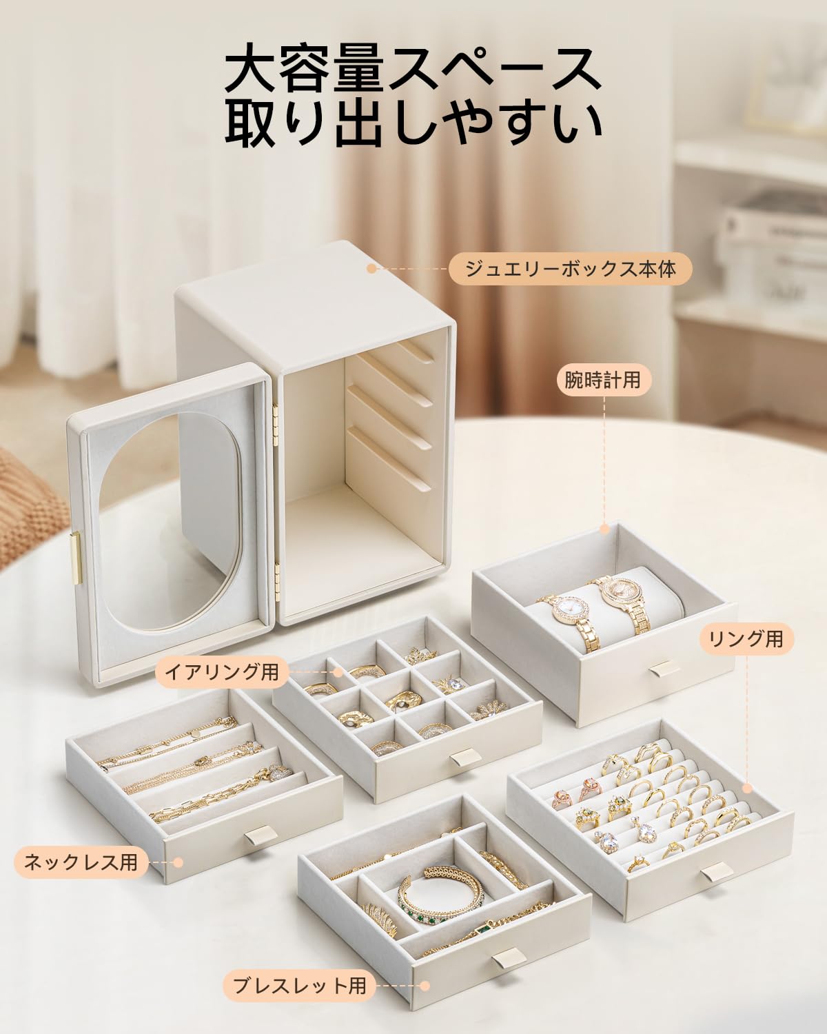 Amazon｜Vlando 大容量 ジュエリーボックス 5段 ジュエリートレー