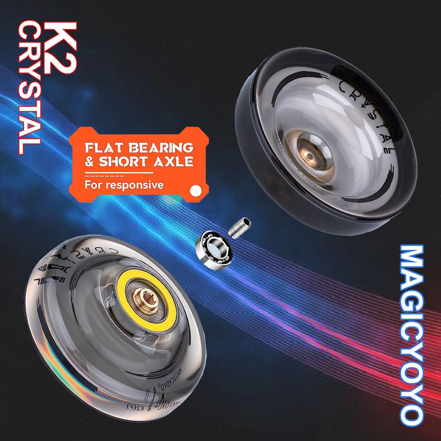 YoYo K2 Crystal Professionnel - Double Usage Réactif/Non-Réactif - Avec Cordes Et Sac - Cadeau Enfants/Adultes