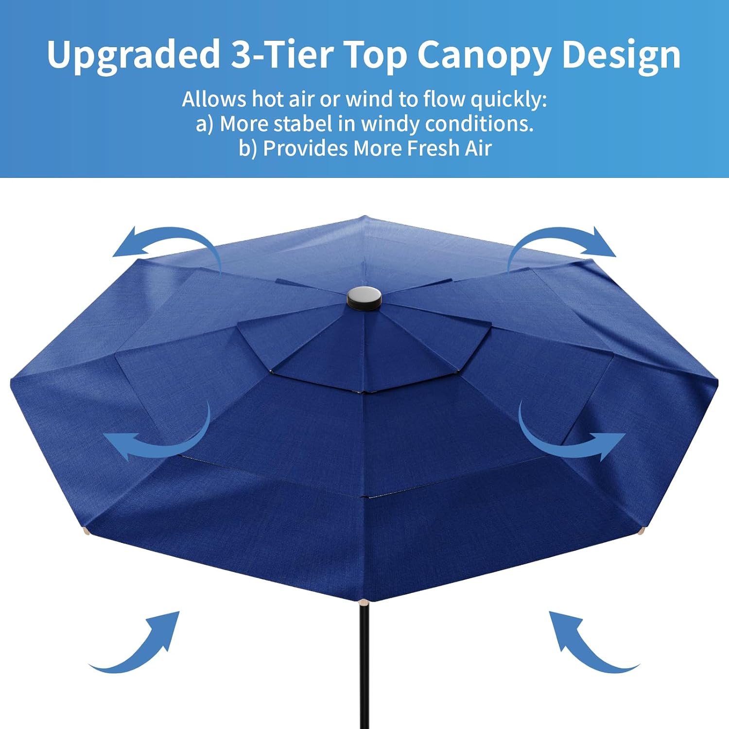 SUNBURY 11FT 3-Tier Solar LED Lights Patio Umbrella, Large Outdoor Umbrella w 8 Ribs, Outside Market Umbrella Sun Shade for Garden, Courtyard, Pool (Navy Blue)