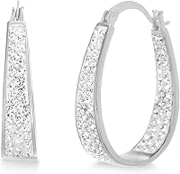 Devin Rose Oval Inside-Out Hoop Earrings for Women - Faceted Sparkle Crystals, Rhodium Plated Brass, 0.9" Trendy Hoops