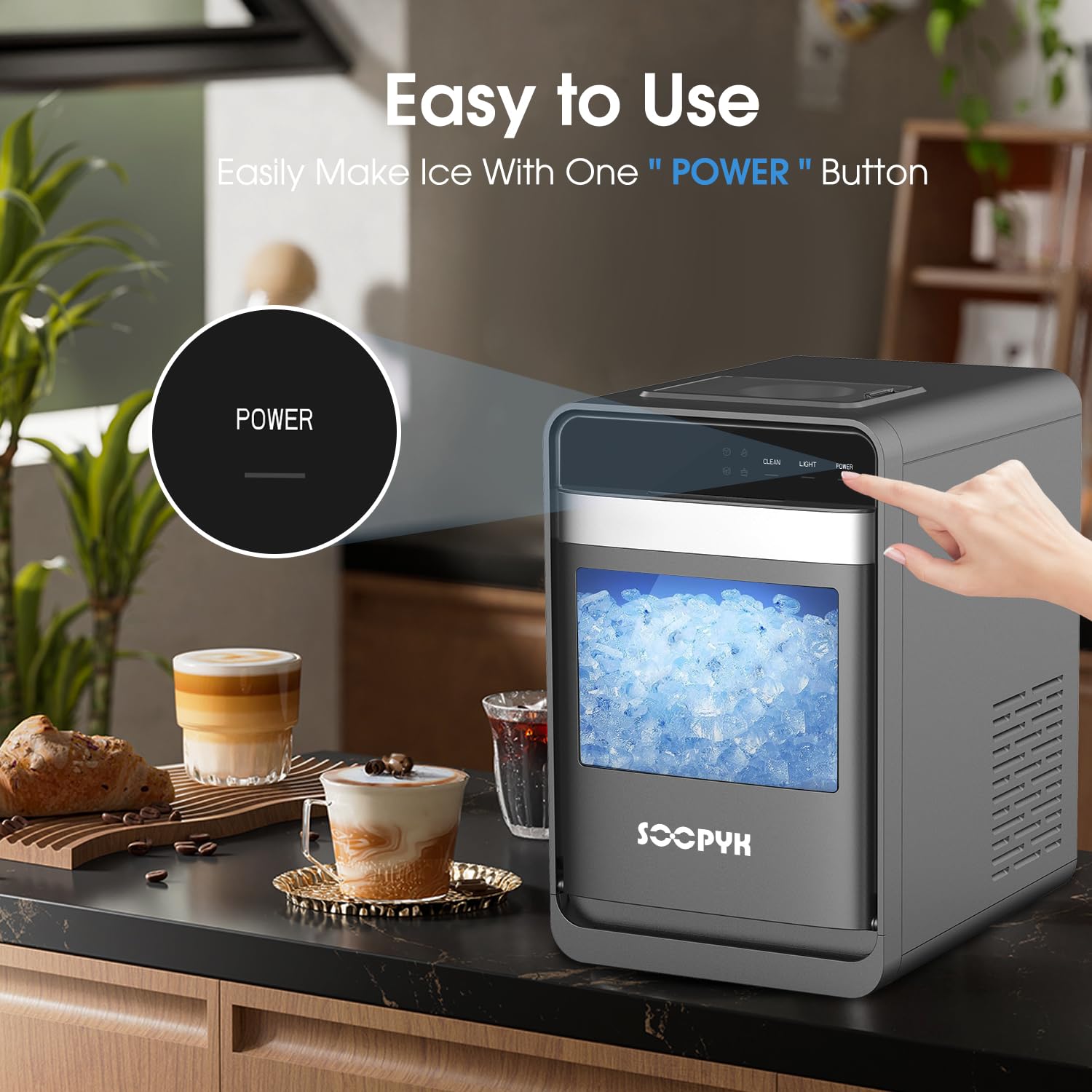 Self Cleaning Countertop Nugget Ice Maker Machine with Ice Scoop 33lbs Daily Capacity Pellet Ice Maker Machine Black