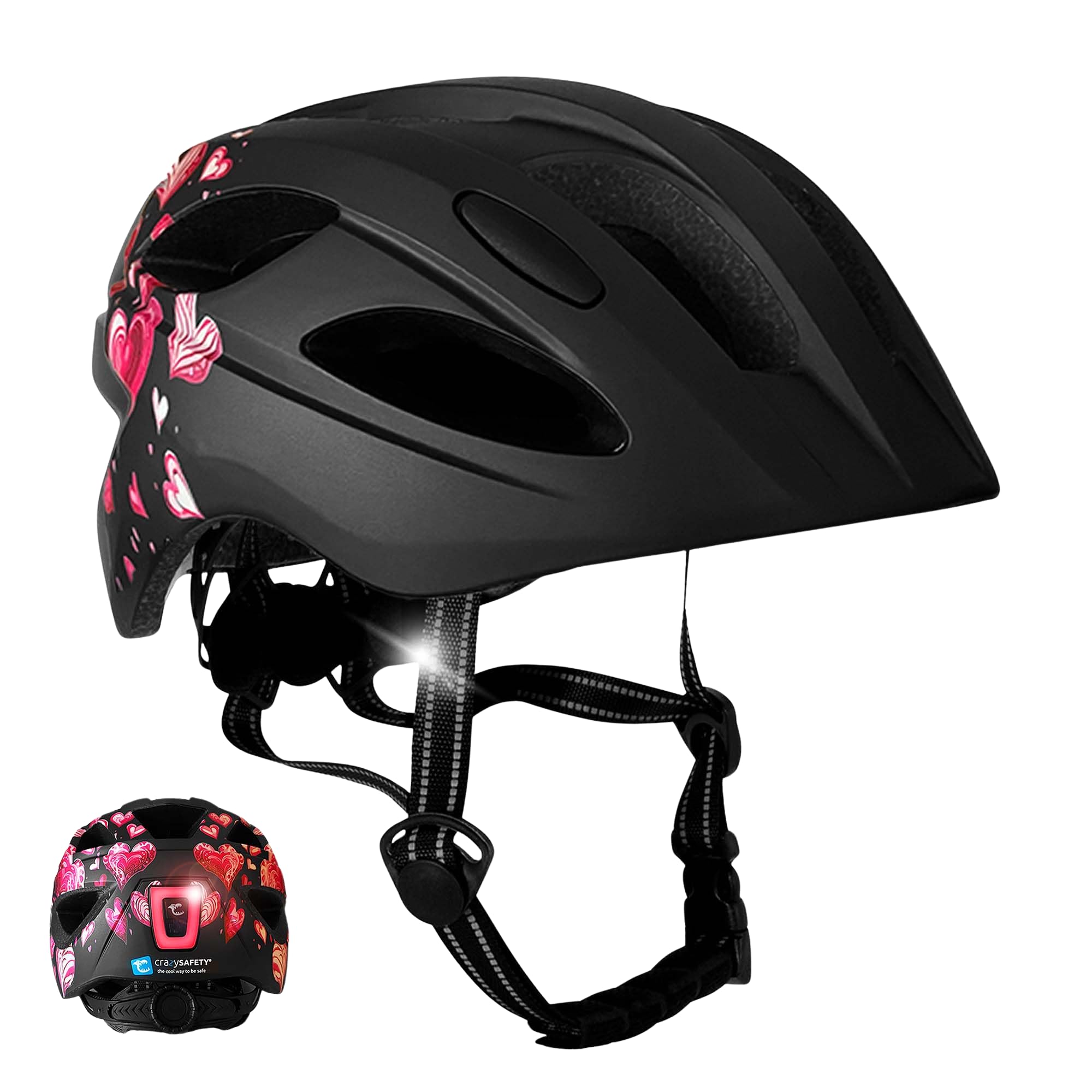 Casque vélo Enfant cœur Noir | Casque de vélo pour Enfants de 6 à 12 Ans pour vélos, Planches à roulettes, vélos Tout Terrain, Rollers, avec Coussinets Amovibles et Taille réglable |