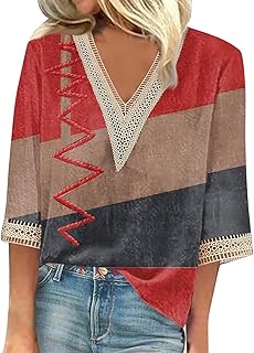Womens Long Sleeve Tops Ladies Loose Fit Sweatshirt Crew Neck Tunic, Summer Fashion V Neck Seven Quarter Sleeve Geometric Print Loose Ladies T Shirt Long Sleeve T Shirts Women Sale Clearance