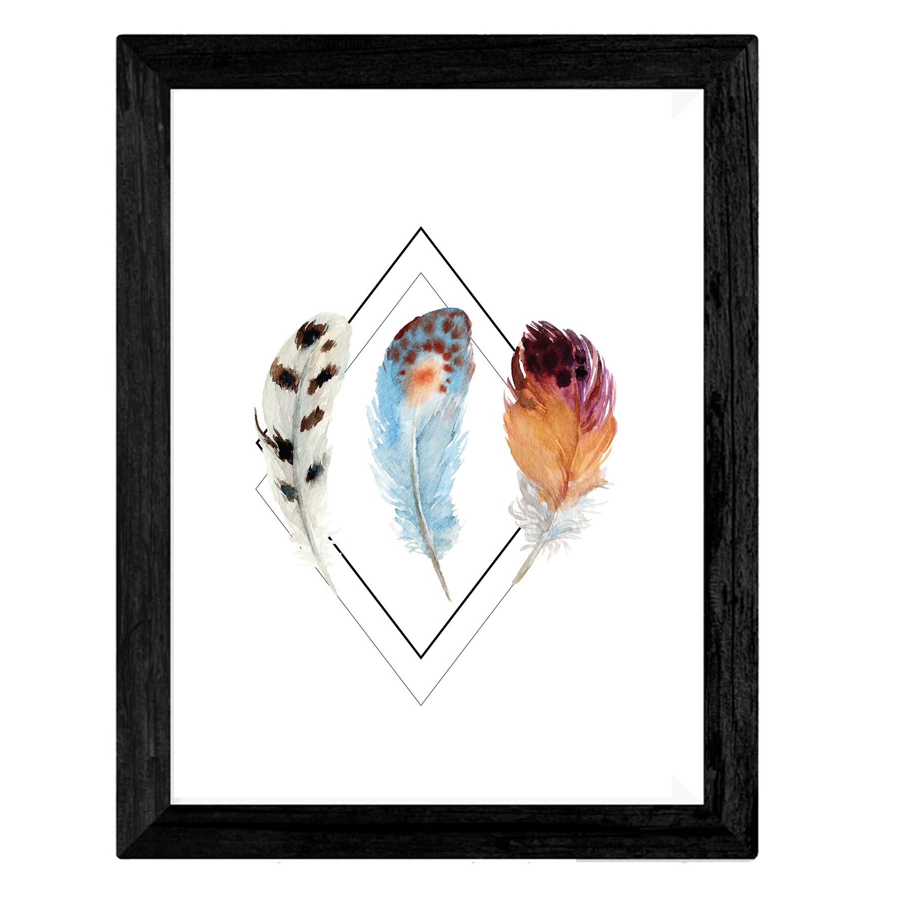 Nacnic Set de 4 láminas de Formas Geometricas Y Plumas Boho, en tamaño A3, Poster papel 250 gr. Con Marco