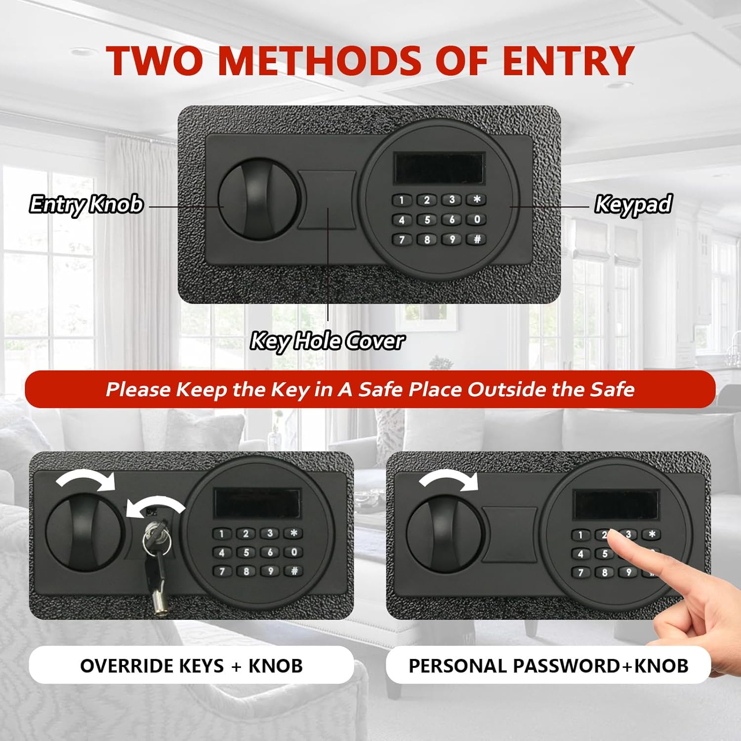 Voncabay Money Safe Box for Home with Sensor Light & Fireproof Money Bag - 2.2 Cubic Feet Security Safe Box with Digital Keypad, Keys & Pass Code Lock Black