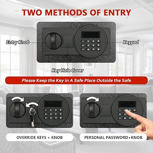 Miniatura 6 de Voncabay Caja fuerte de dinero para el hogar con sensor de luz y bolsa de dinero ignífuga, caja fuerte de seguridad de 1.5 pies cúbicos con teclado