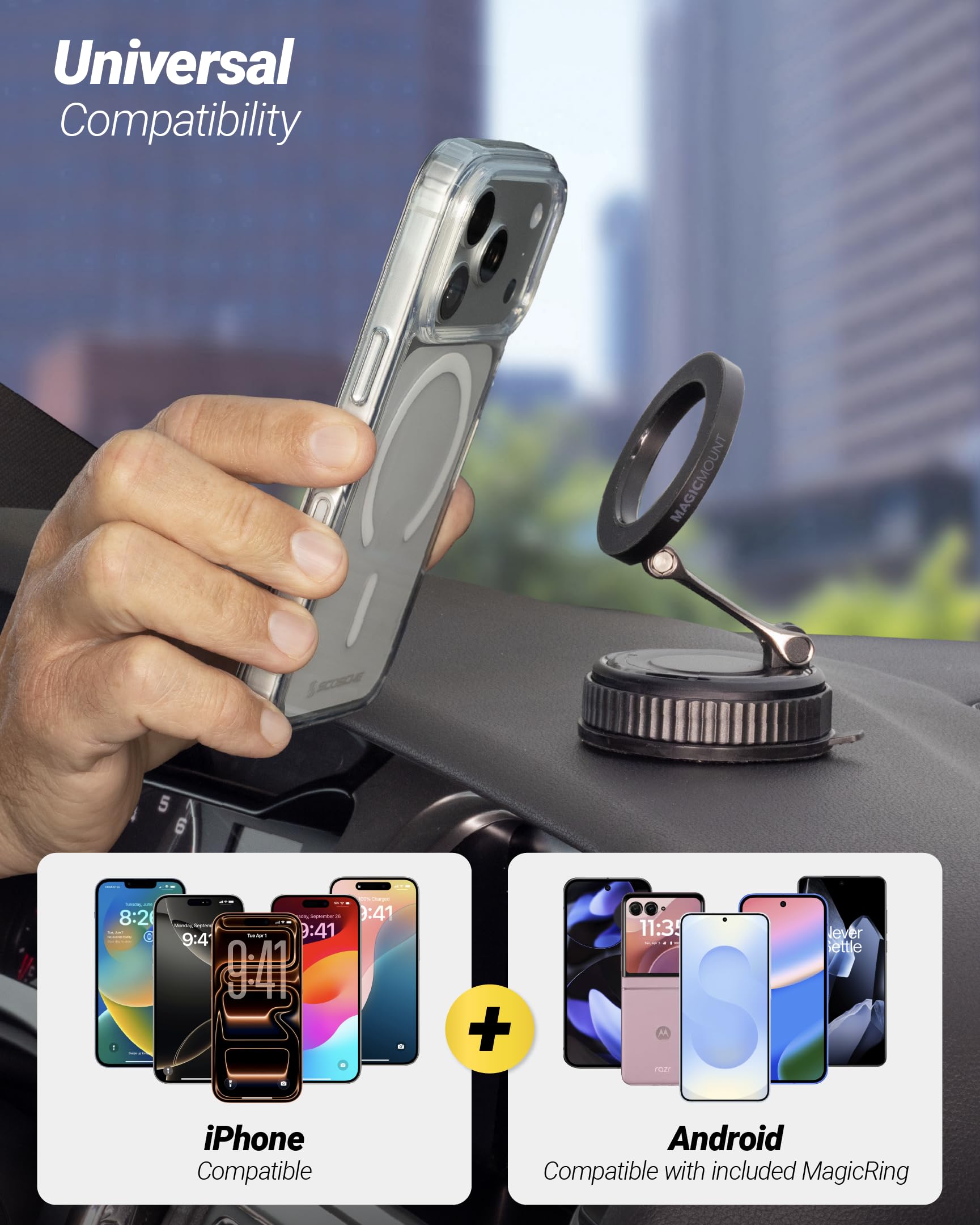 Scosche GoAnywhere MagSafe Suction Cup Phone Mount with Twist-to-Lock Base, Magnetic Phone Holder for Car Dashboard, Windshield and Flat Surfaces, Compatible with PopSockets, iPhone & Android view 7