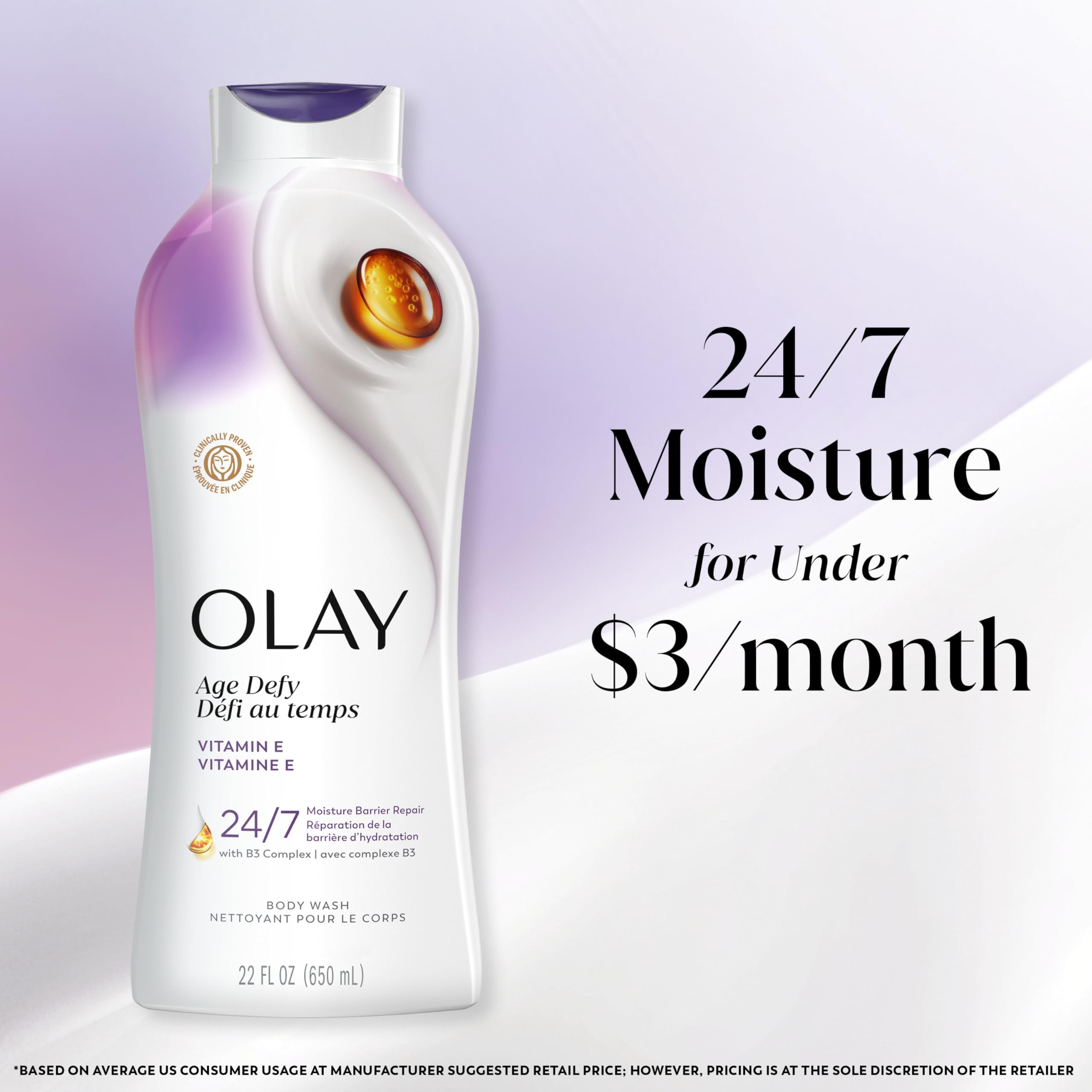 Olay Age Defying Body Wash with Vitamin E & B3 Complex, 22 Fl Oz (Pack of 4) for Moisturizing