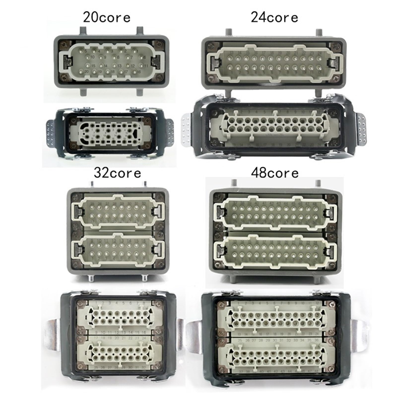 Prostokątne złącze do dużych obciążeń HDC-HE4 6 10 16 20 24 32 48 piny rdzeniowe 16A lotnictwo górna i boczna linia 1 szt. (32-rdzeniowa górna linia)