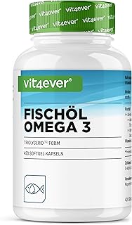vit4ever Omega 3 Kapseln hochdosiert - 420 Kapseln mit 4000 mg Fischöl pro Tagesportion mit EPA & DHA in hochwertiger Triglycerid-Form - Gereinigt und aus nachhaltigem Fischfang