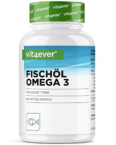 vit4ever Omega 3-420 Capsule - Alto dosaggio | 4000 mg di Olio di Pesce al giorno con EPA e DHA in forma di trigliceridi di alta qualità - Purificato e da pesca sostenibile
