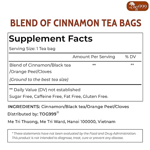 Miniatura 2 de 60 bolsas de té de canela especiales calientes mezcla especial de canela, té negro, cáscara de naranja y clavo, ingredientes 100% naturales, mezcla