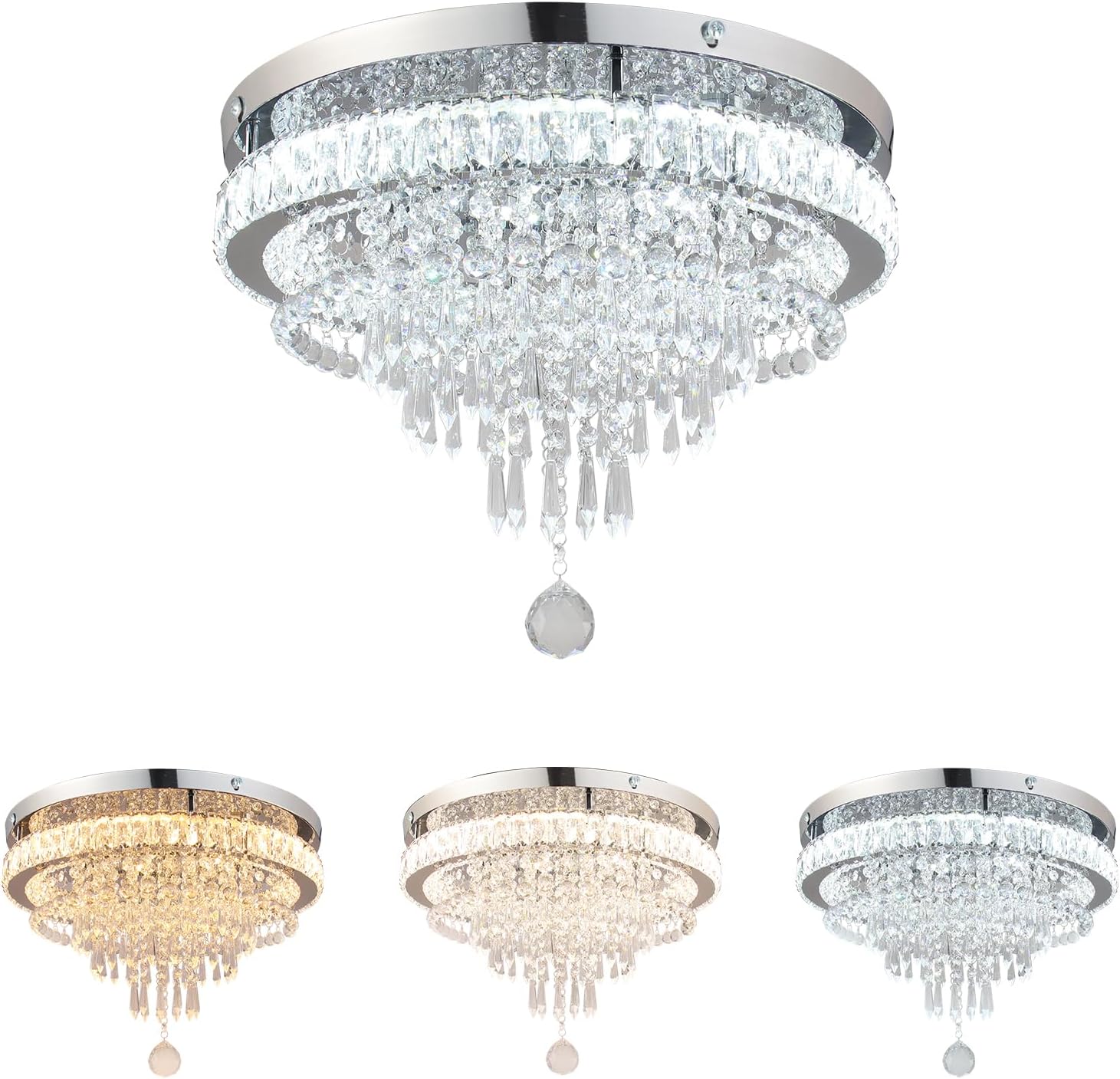 FRIXCHUR 19.7" Modern Crystal Chandelier Ceiling Light LED Chandeliers Flush Mount Ceiling Light Fixture for Bedrooms Living Dining Room Lights 2700K Warm White