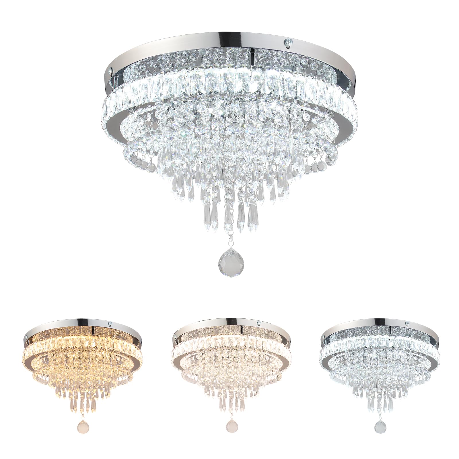Photo 1 of FRIXCHUR 19.7" Crystal Chandelier Crystal Ceiling Light Modern LED Flush Mount Chandeliers Light Fixture for Bedrooms Living Dining Room 2700K/4000K/6500K Changeable Color