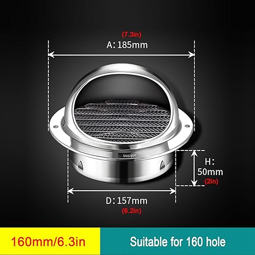 Miniatura 10 de KDDEON Vent Cap Rain Louver Cap Windproof Chimney Cap,304 Stainless Steel Ducting Ventilation Chimney Cowl,Outer Wall Air Outlet Range Hood Water