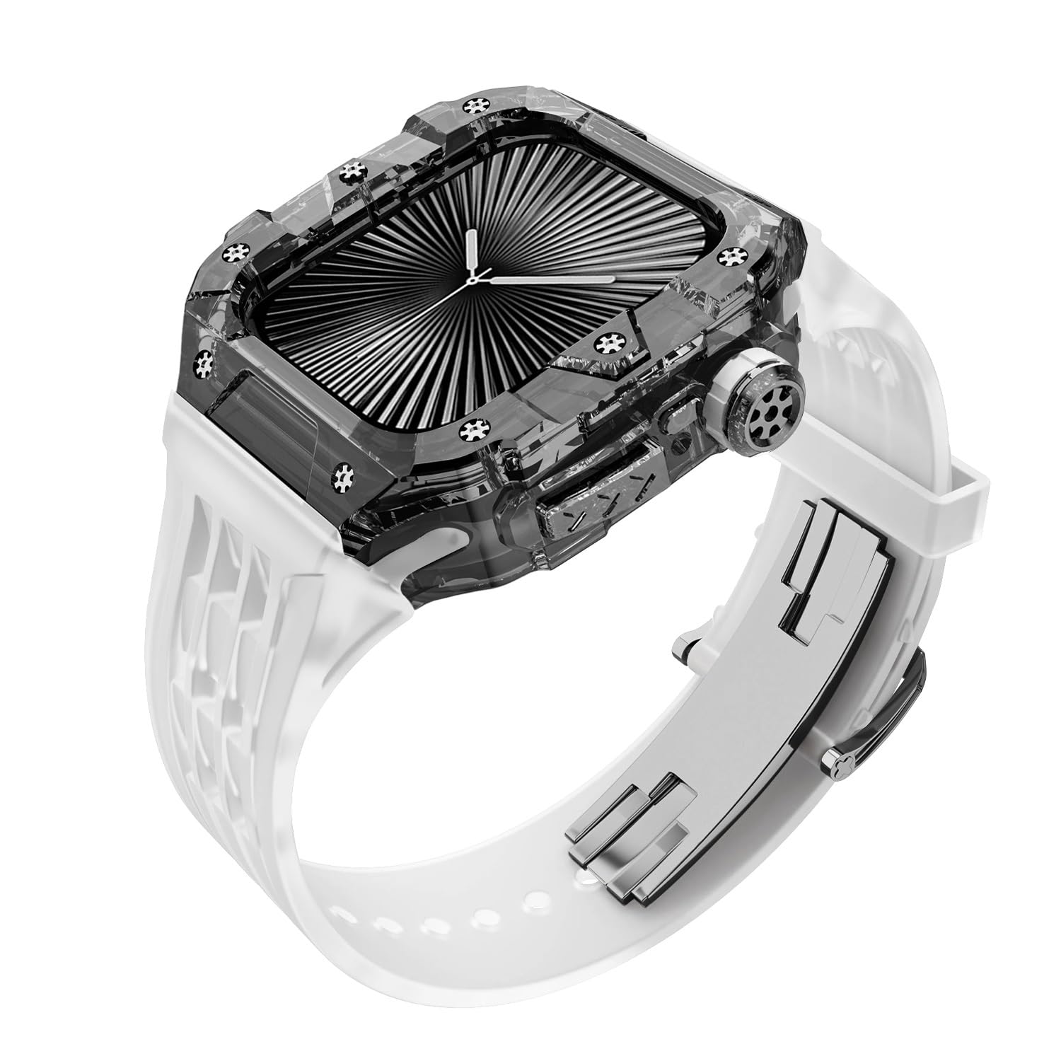 Luksusowe przezroczyste etui gumowy pasek, zestaw modów, do Apple Watch Band Series 10 46 mm, klamra ze stali nierdzewnej, silikonowy pasek, do iWatch S10 46 mm, zestaw do modyfikacji DIY