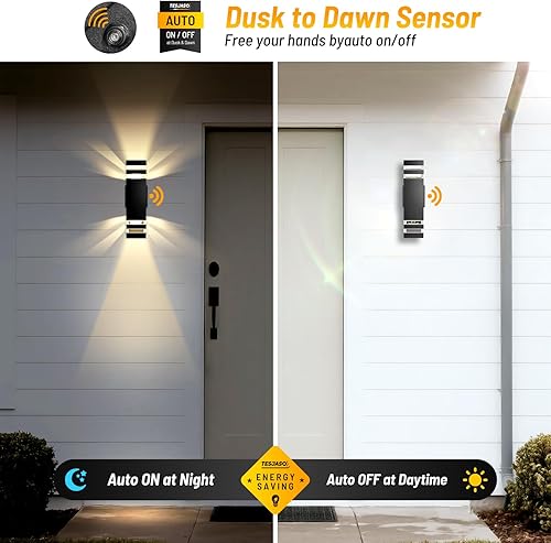 Miniatura 7 de Moderno aplique de pared para exteriores, paquete de 2, luces de arriba hacia abajo para exteriores con sensor de atardecer a amanecer, accesorio de