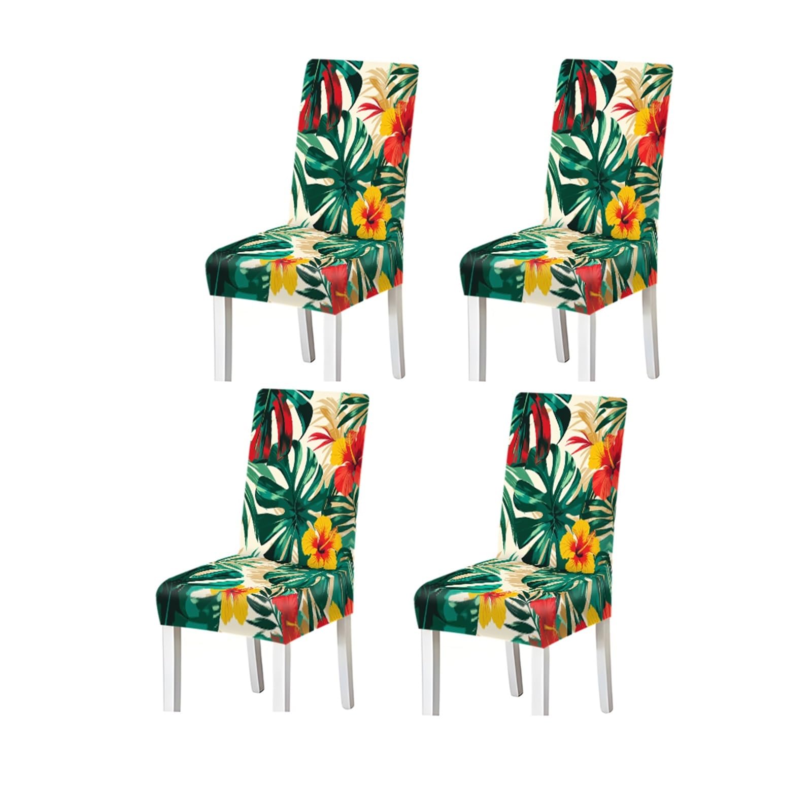 Bosuybn One Color Tropical Hibiscus Monstera Leaf Print Dining Chair Covers, Stretch Slipcovers For Kitchen Dining Room Summer, 2/4/6Pcs Furniture Protectors For Home Dining Room(4Pcschair Cover)