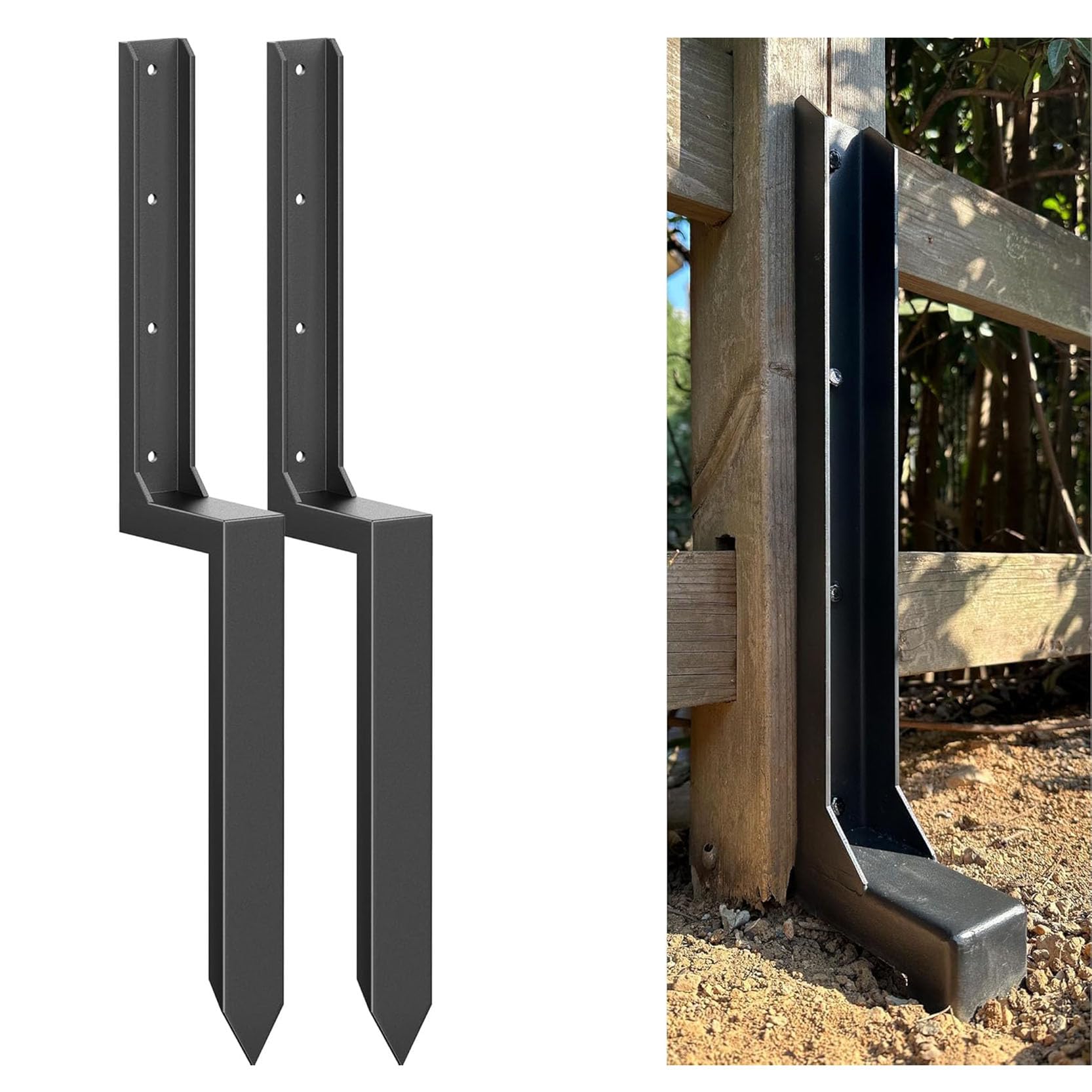 LQSYBHD Fence Post Repair Kit Heavy Duty Steel No Dig Ground Spike Anchor for Tilted/Broken Wooden Posts Rust-Resistant Fence Stake DIY Garden Fence Support 2 Pack