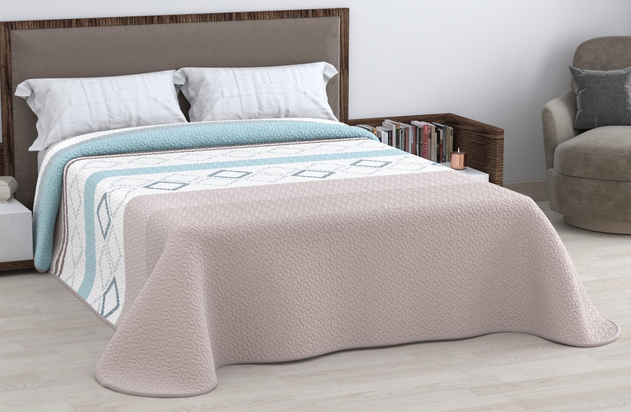 HM'S HOME'SECRET Colcha Bouti Estampada de 100% Microfibra Suave - Variedad de Diseños y Tamaños (Liso Gris, Cama 150cm) — view 7
