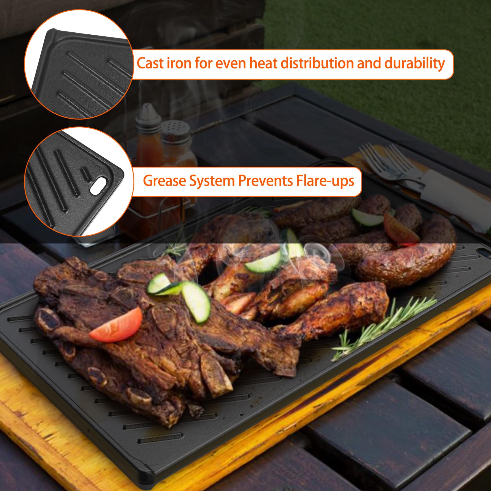 onlyfire Plancha Barbacoa de Hierro Fundido para Weber Spirit Serie 200 con Mandos Up Front y Parrillas Spirit II Serie 200, Spirit E/S-210, E/S-220, Plancha Reversible, Repuesto para Weber 7637