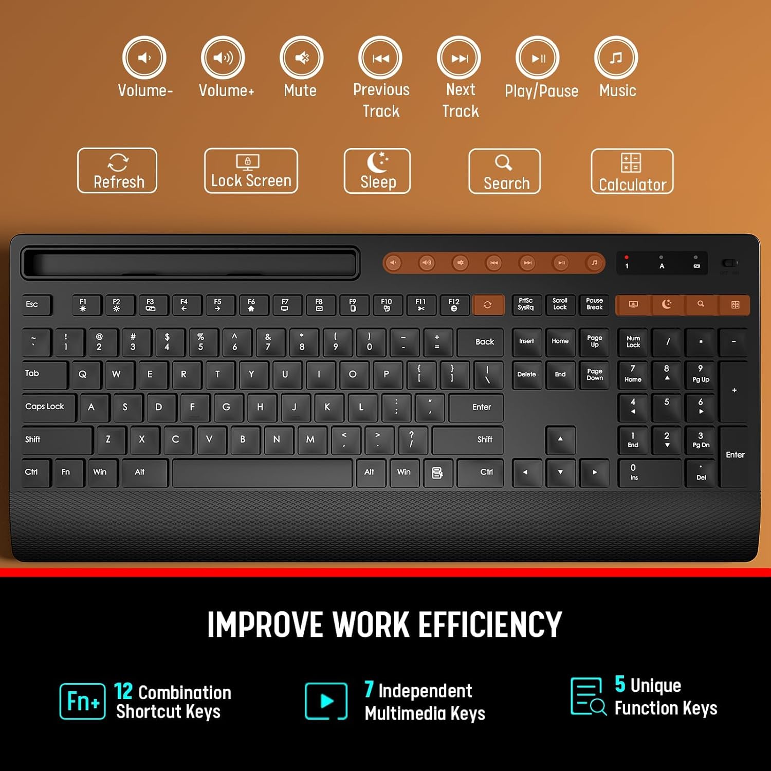 Trueque KM31 Wireless Keyboard and Mouse Combo - Full-Size Quiet Typing with Palm Rest, Phone Holder, Multimedia Keys, Power Switch, Batteries Included, Compatible with Windows, Chrome OS, PC, Laptop