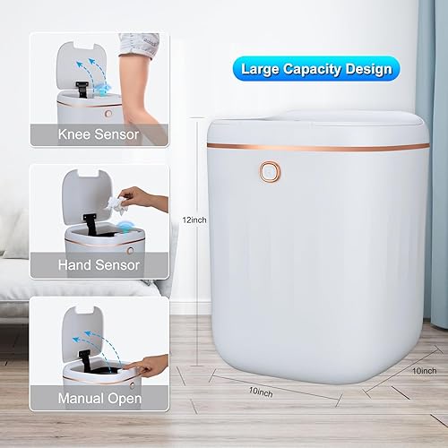 Miniatura 3 de WIYYH Bote de basura inteligente sin contacto con tapa de 4.5 galones, con sensor de movimiento, cubo de basura para baño, cocina, oficina,