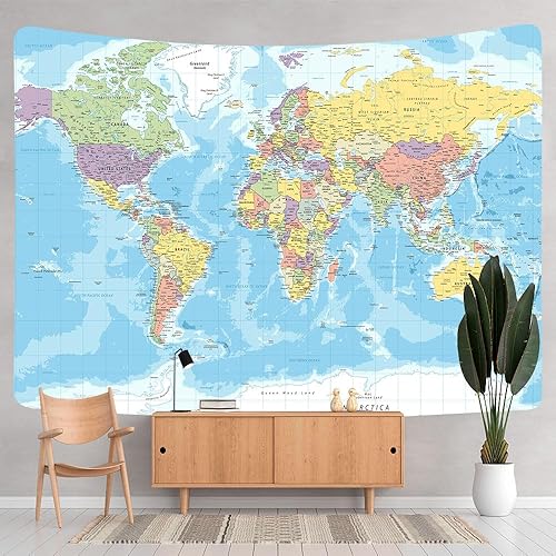 Miniatura 6 de ICTEISOM Tapiz de mapa del mundo para colgar en la pared, mapa del mundo con tapices educativos nacionales, decoración de habitación, póster de mapa