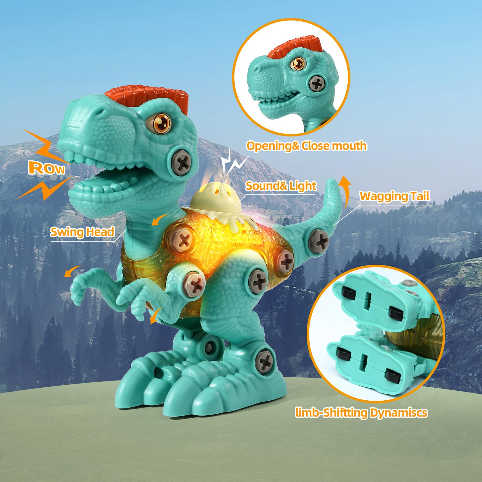 Set De 4 Dinosaurios Desmontables Con Taladro Y Destornillador | Juguete De Construcción Educativo Para Niños 3-8 Años | Articulaciones Móviles