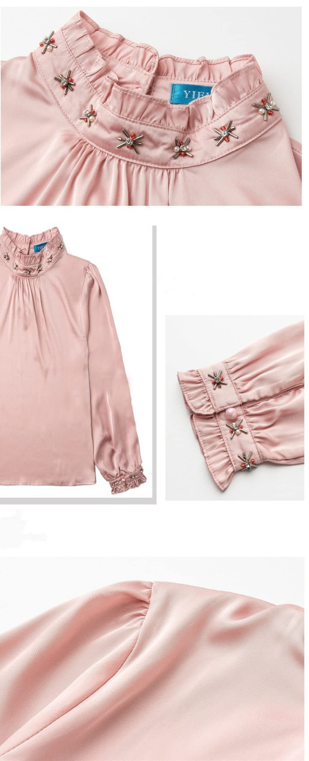 Damenkorsett Mit Langen Ärmeln,Eleganter Damen-Pullover Plissee-Oberteile Satin-Bluse Hemd Ballon Lange Ärmel Solidd Tunika Chiffon-Hemd Komfort-Oberteile Lässige Büro-Business-Bluse Für Mädchen Dam