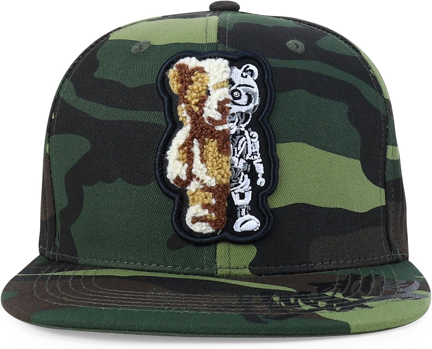 Trendy Apparel Shop Bear Embroidered Flat Bill Snapback Cap