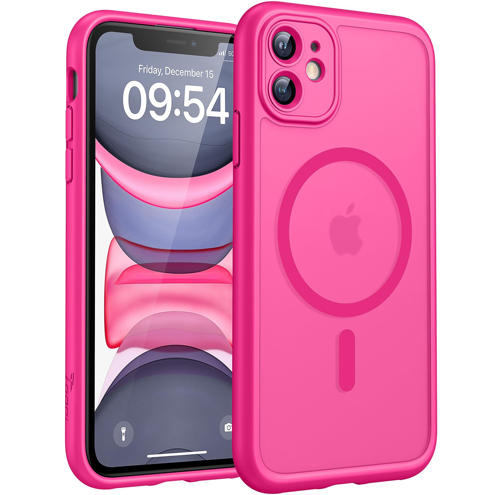 TOCOL Cover Magnetica per iPhone 11 6,1 Pollic, Compatibile con MagSafe, Protezione Fotocamera Integrata, Custodia Antiurto Traslucida Opaca, Rosa Caldo