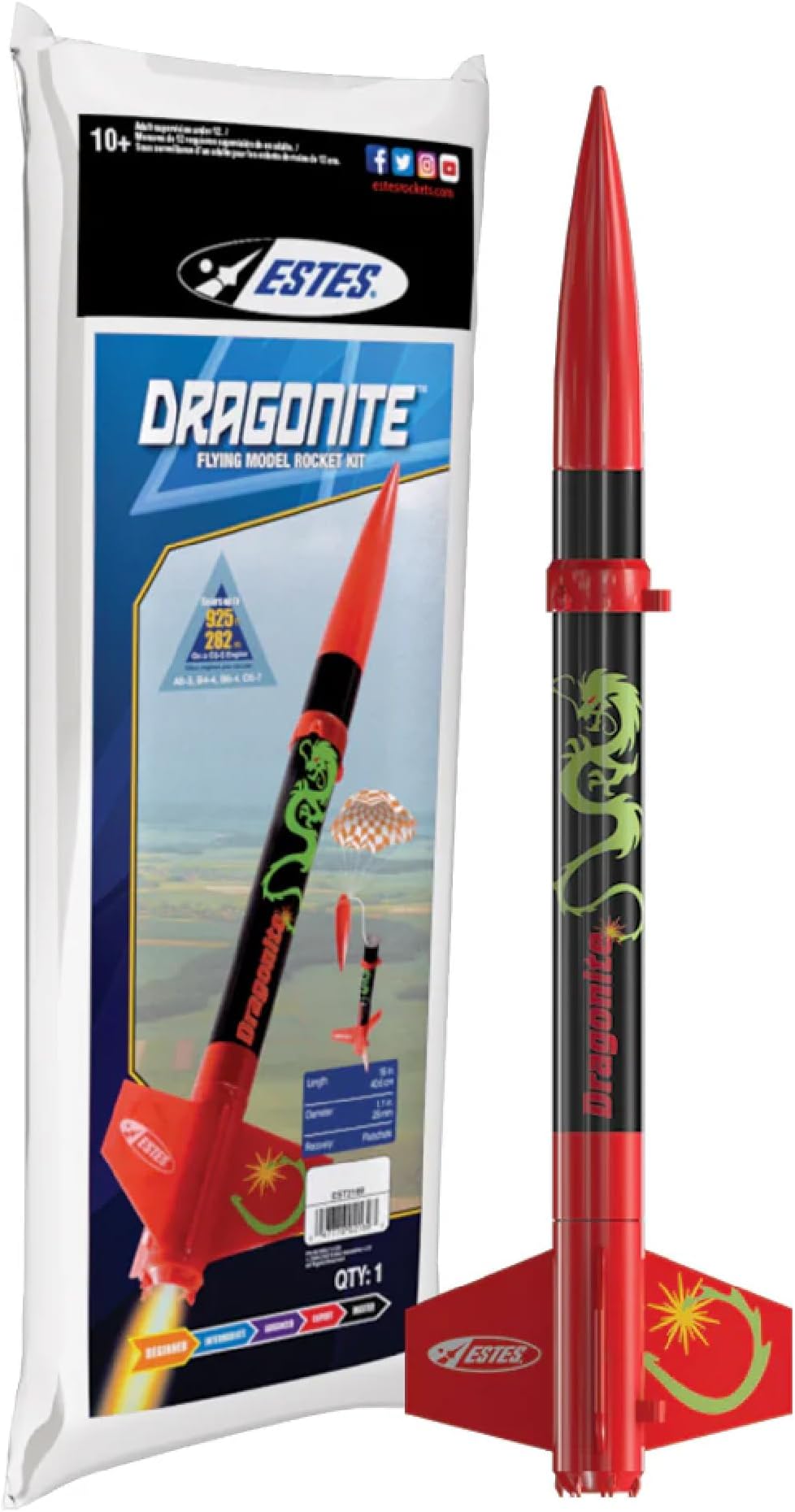 Estes 2169 Dragonite Rocket-Building Kit, Beginner Snap-Together Flying-Rocket-Model Kit for Ages 10+