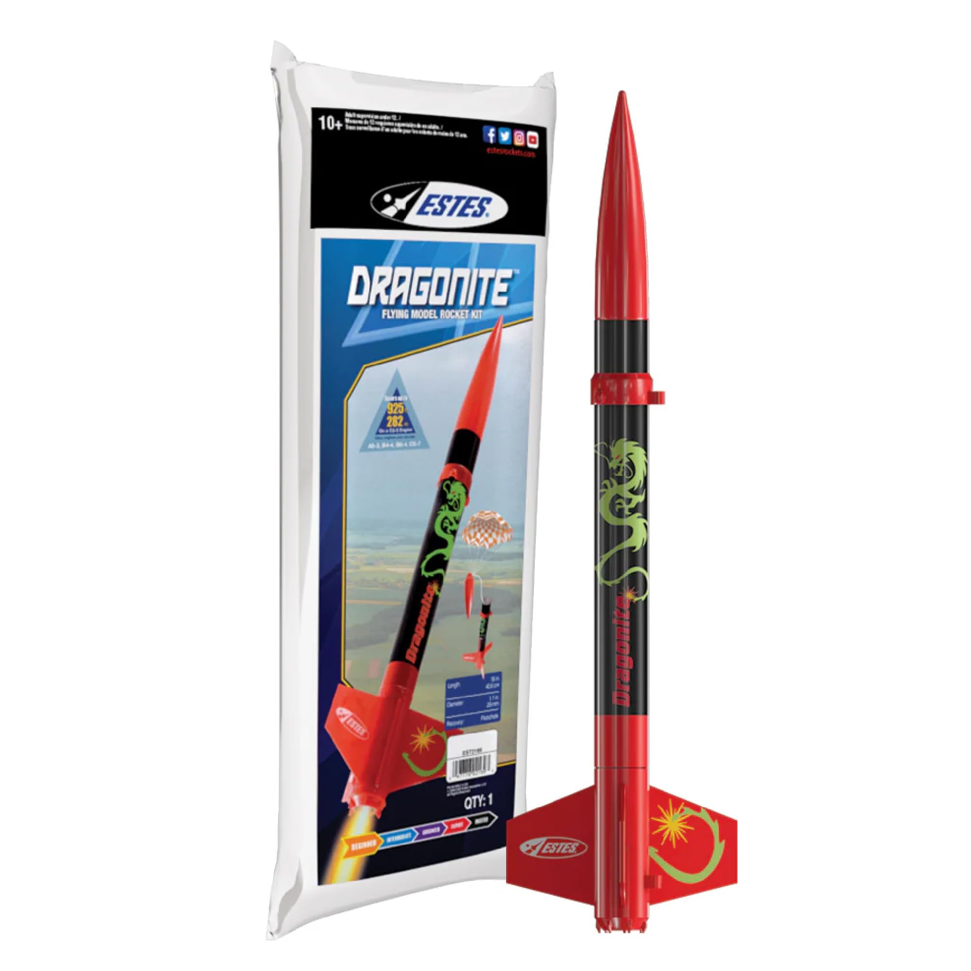 Estes 2169 Dragonite Rocket-Building Kit, Beginner Snap-Together Flying-Rocket-Model Kit for Ages 10+