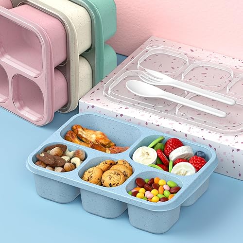 Miniatura 3 de Bento Box Adult Lunch Box - 4 Pack, 5 - Compartment Meal Prep Container for Kids, Reusable Food Storage Snack Containers - Stackable for School,