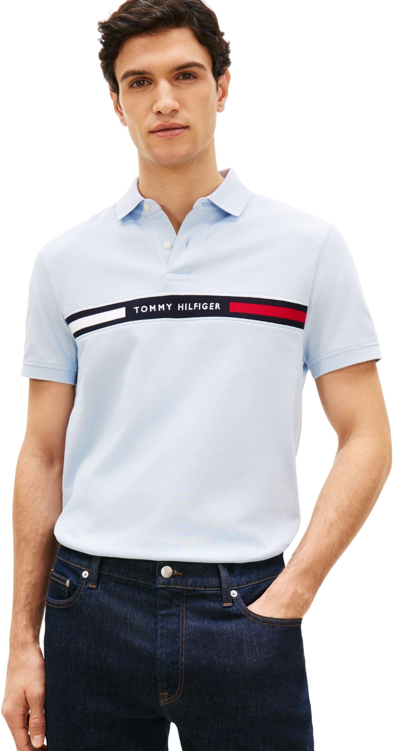Tommy Hilfiger Men's Hilfiger Chest Insert Reg Polo MW0MW38130 S/S Polo, Blue, L