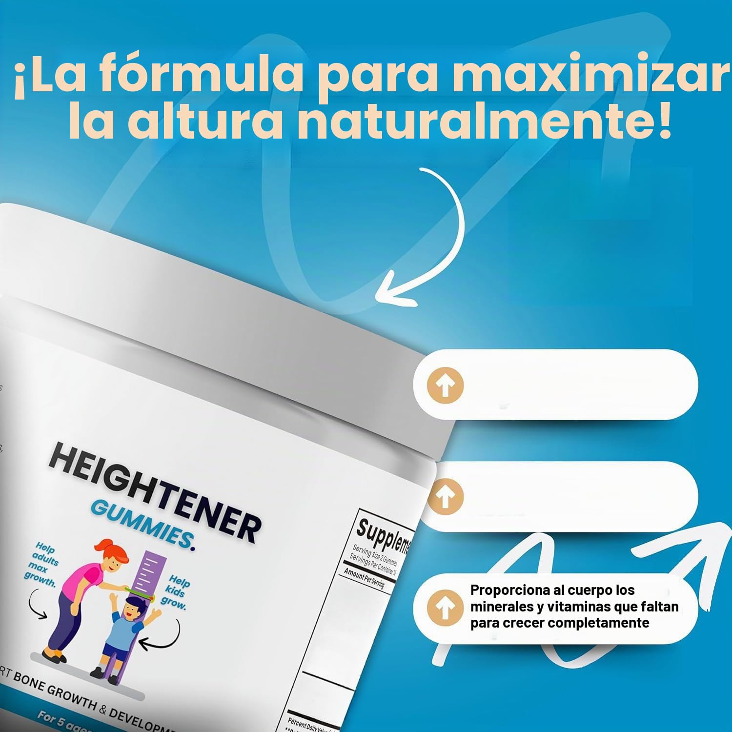 Gomitas para incremento de estatura – crecimiento natural, 2PCS | multivitaminas diarias de primera calidad