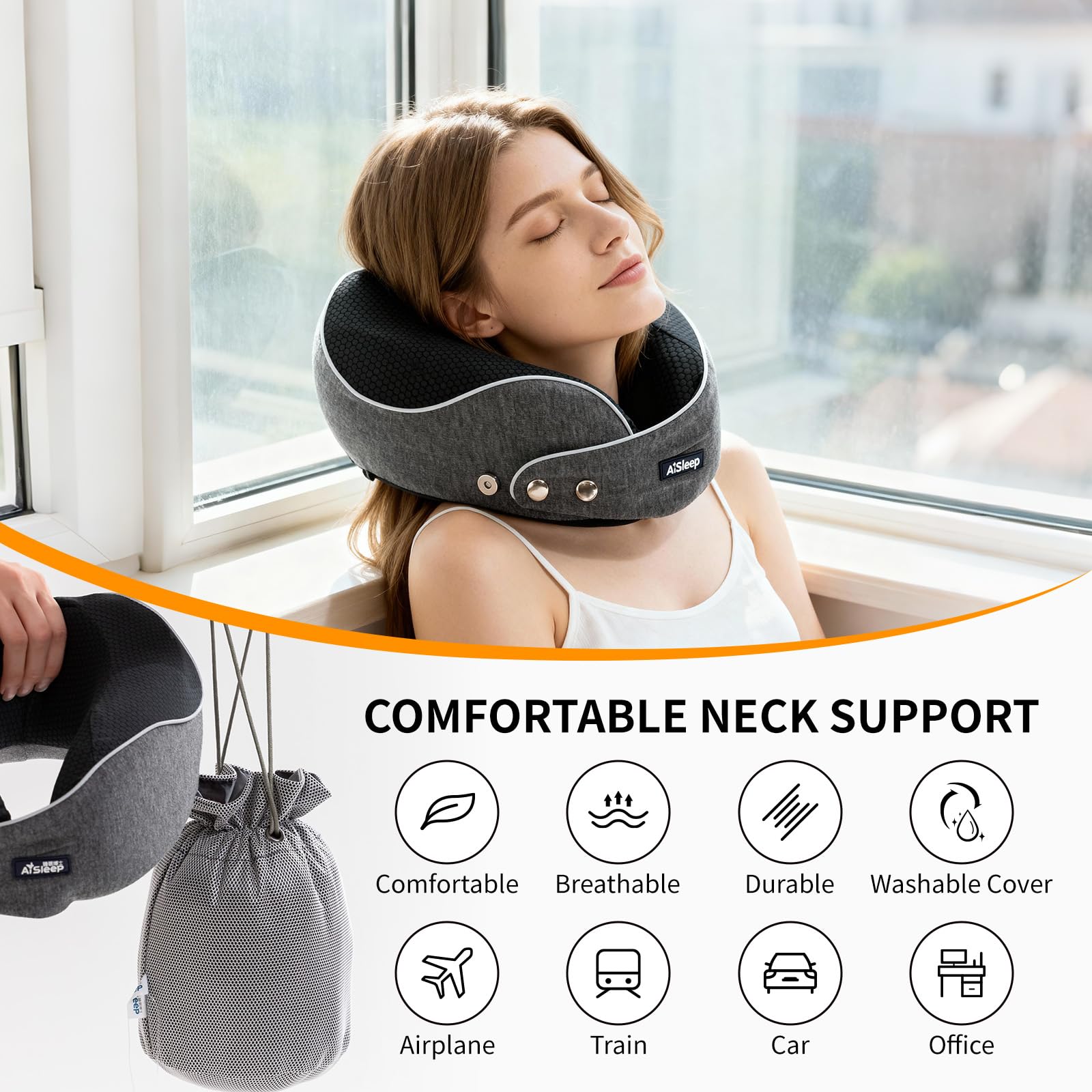 Memory Foam Reisekissen, Nackenkissen Flugzeug & Auto, 360° Support Memory Foam Reisekissen Verstellbar, ideal zum Schlafen im Flugzeug, Auto, Zug, Ergonomisches Nackenhörnchen Erwachsene