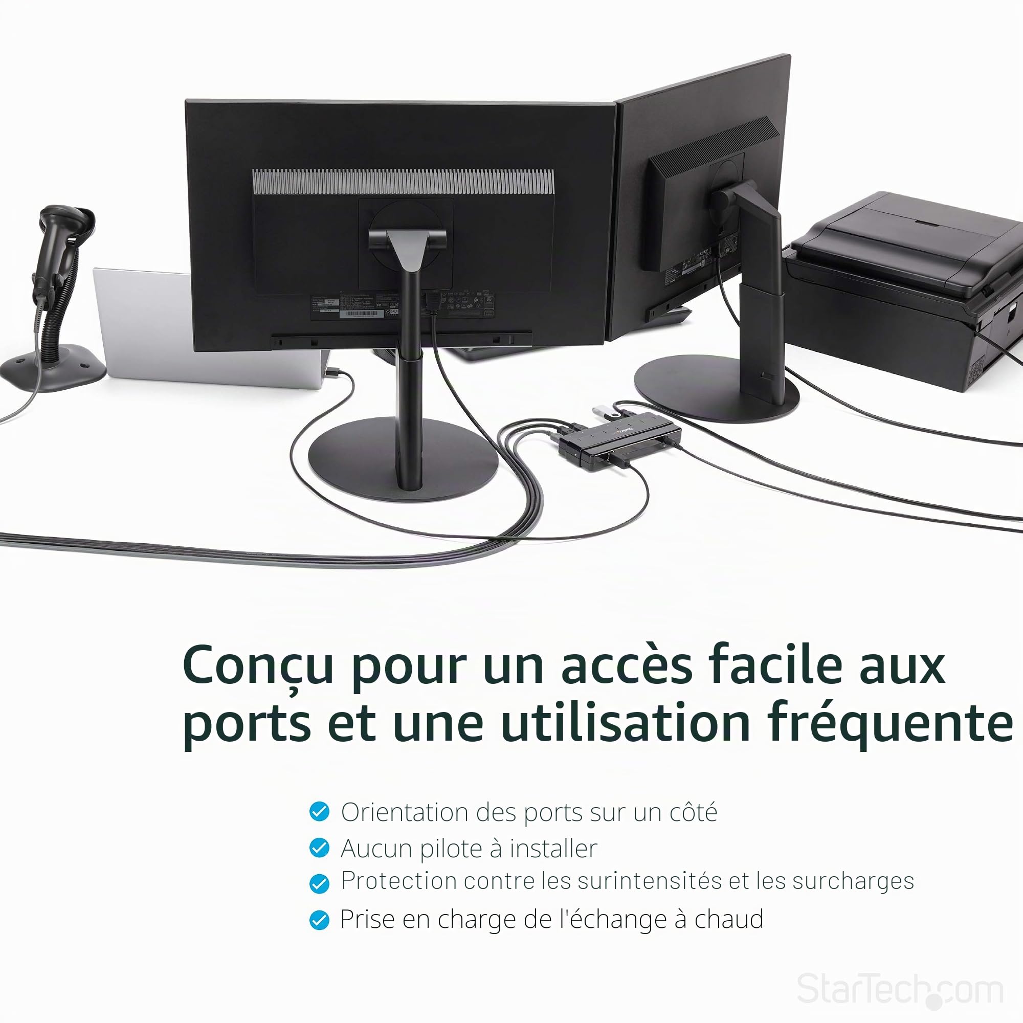 StarTech Hub USB 3.0 7 Ports 5Gbps, Adaptateur Alimentation (ST7300USB3B) | Station d'accueil, dock, Concentrateur, Alimenté par USB, Plug-and-play
