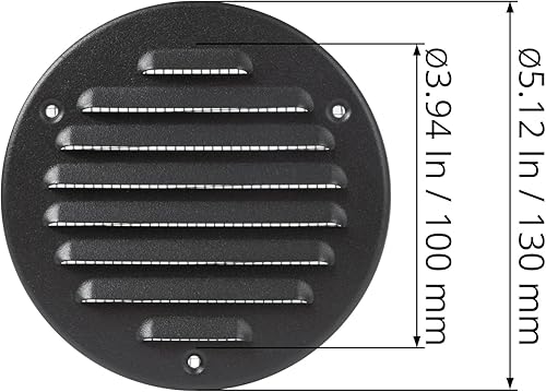 Miniatura 7 de Rejilla de ventilación redonda de metal negro de 4 pulgadas - Uso interior/exterior - (rejilla: 4 pulgadas de diámetro/área de cubierta: 5.25