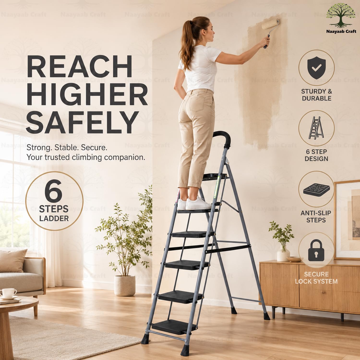 Naayaab Craft Folding Step Ladder - Heavy Duty & Portable -2