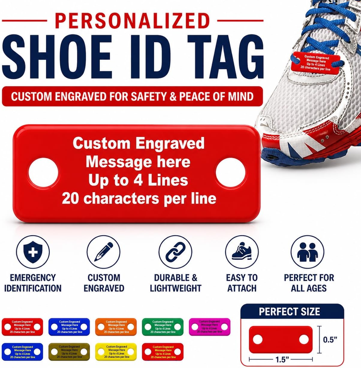 Personalized Impact Acrylic Shoe Identification Tag - Runner, Cyclist, Custom Shoe Tag for Athletes