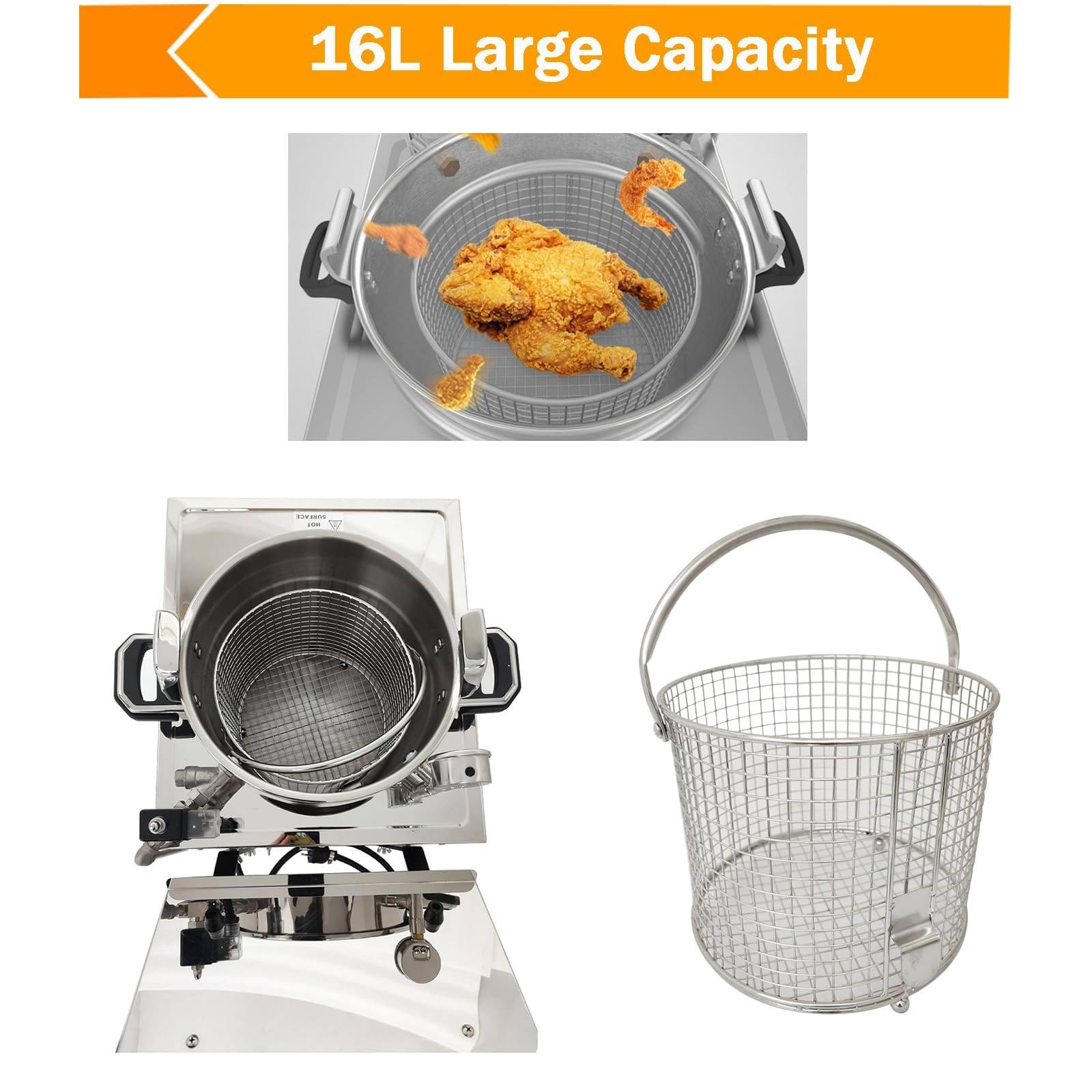 Friggitrice elettrica da banco da 16 Litri per Pollo Fritto ad Alta Pressione con Timer Incorporato, 110 V, 3 kW,Friggitrice a Pressione per Pollo Fritto